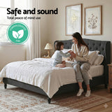 Artiss Queen Bed Frame Wingback Headboard Charcoal Grey Linen Upholstered Platform Bed Base - 45-Degree Angle