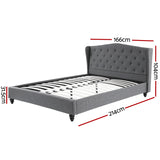 Artiss Queen Bed Frame with Wingback Headboard Grey Linen Upholstered Platform Bed Base - Front View
