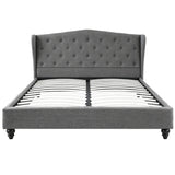 Artiss Queen Bed Frame with Wingback Headboard Grey Linen Upholstered Platform Bed Base - Side View