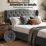 Artiss Queen Bed Frame with Wingback Headboard Grey Linen Upholstered Platform Bed Base - Top-Down View
