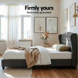 Artiss Queen Bed Frame with Wingback Headboard Grey Linen Upholstered Platform Bed Base - Rear View