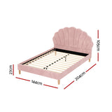Artiss Bed Frame Double Size Scallop-Shape Bedhead Beds Base Pink Velvet Fabric - Front View
