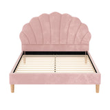 Artiss Bed Frame Double Size Scallop-Shape Bedhead Beds Base Pink Velvet Fabric - Side View