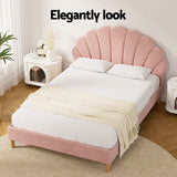 Artiss Bed Frame Double Size Scallop-Shape Bedhead Beds Base Pink Velvet Fabric - Top-Down View
