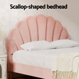 Artiss Bed Frame Double Size Scallop-Shape Bedhead Beds Base Pink Velvet Fabric - 45-Degree Angle