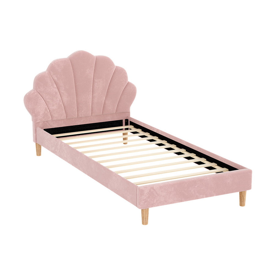 Artiss Rosy king single bed frame with pink velvet scallop bedhead