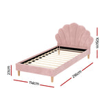 Artiss Bed Frame King Single Size Scallop-Shape Bedhead Beds Base Pink Velvet Fabric - Front View