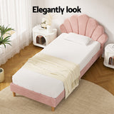 Artiss Bed Frame King Single Size Scallop-Shape Bedhead Beds Base Pink Velvet Fabric - Top-Down View