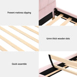 Artiss Bed Frame King Single Size Scallop-Shape Bedhead Beds Base Pink Velvet Fabric - Rear View