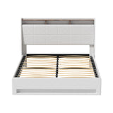 Artiss Bed Frame Gas Lift LED Beds Base Platform White PVC Leather Storage Headboard - Double - Side View
