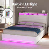 Artiss Bed Frame Gas Lift LED Beds Base Platform White PVC Leather Storage Headboard - Double - 45-Degree Angle