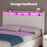 Artiss Bed Frame Gas Lift LED Beds Base Platform White PVC Leather Storage Headboard - Double - Rear View