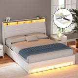 Artiss Bed Frame Gas Lift LED Beds Base Platform White PVC Leather Storage Headboard - Double - Close-Up Angle