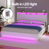 Artiss Bed Frame Gas Lift LED Beds Base Platform White PVC Leather Storage Headboard - King - Top-Down View