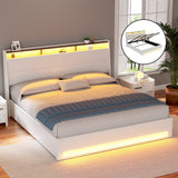 Artiss Bed Frame Gas Lift LED Beds Base Platform White PVC Leather Storage Headboard - King - Rear View
