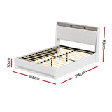 Artiss Bed Frame Gas Lift LED Beds Base Platform White PVC Leather Storage Headboard - Queen - Front View