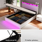 Artiss Bed Frame Gas Lift LED Beds Base Platform White PVC Leather Storage Headboard - Queen - Side View