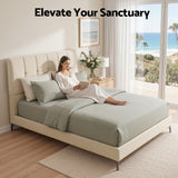 Artiss Double Bed Frame Upholstered Platform Bed with Tufted Headboard 300kg Support - Low Angle