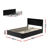Artiss Bed Frame Double Size LED with 4 Drawers Black DUNN - Front View