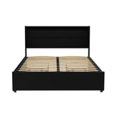 Artiss Bed Frame Double Size LED with 4 Drawers Black DUNN - Side View
