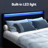 Artiss Bed Frame Double Size LED with 4 Drawers Black DUNN - 45-Degree Angle