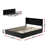 Artiss Bed Frame Queen Size LED with 4 Drawers Black DUNN - Front View