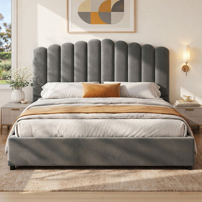 Artiss Bed Frame King Size Velvet Grey FION