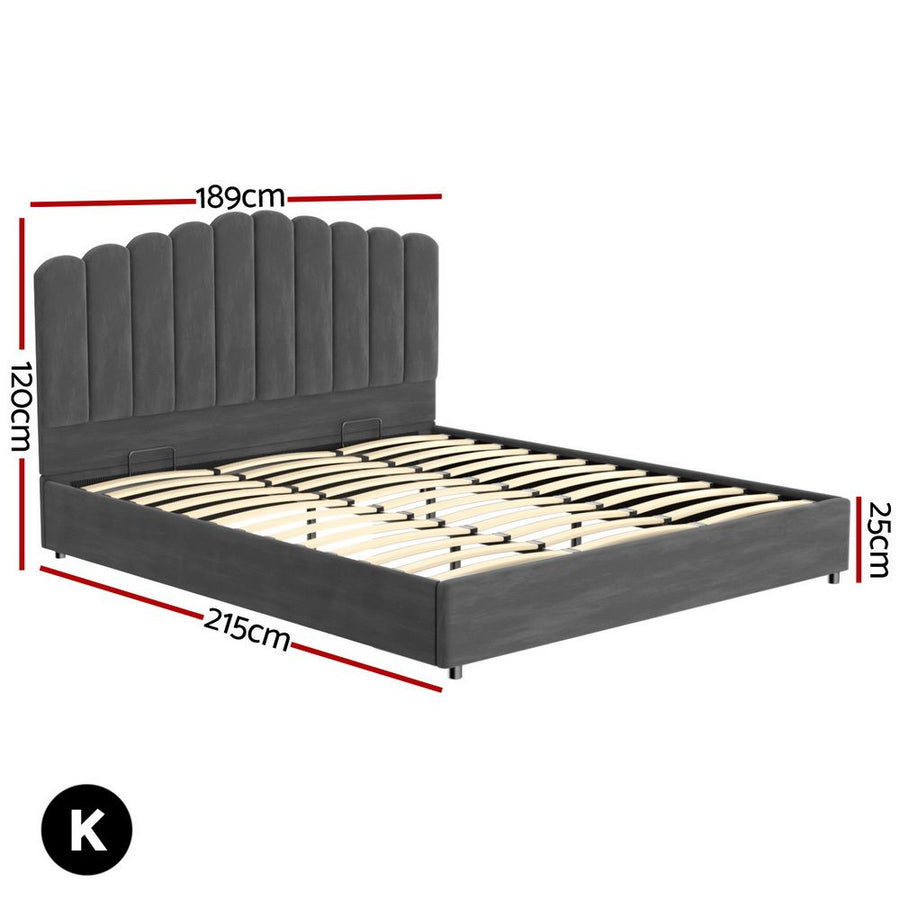 Artiss Bed Frame King Size Velvet Grey FION, image 2