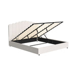 Artiss Fion King gas lift storage bed frame in beige boucle with padded headboard, padded boucle headboard