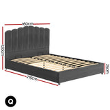 Artiss Bed Frame Queen Size Velvet Grey FION - Front View