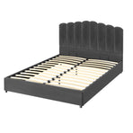 Artiss Bed Frame Queen Size Velvet Grey FION, image 3