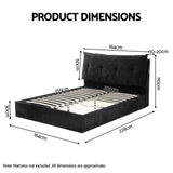 Artiss Queen Bed Frame with Horizontal Gas Lift Storage with LED Light USB Type-C Charging Station Black Velvet - Front View