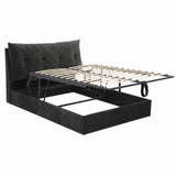 Artiss Queen Bed Frame with Horizontal Gas Lift Storage with LED Light USB Type-C Charging Station Black Velvet - Side View