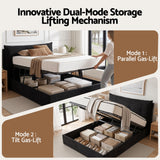 Artiss Queen Bed Frame with Horizontal Gas Lift Storage with LED Light USB Type-C Charging Station Black Velvet - Top-Down View