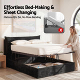 Artiss Queen Bed Frame with Horizontal Gas Lift Storage with LED Light USB Type-C Charging Station Black Velvet - 45-Degree Angle