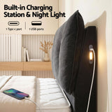 Artiss Queen Bed Frame with Horizontal Gas Lift Storage with LED Light USB Type-C Charging Station Black Velvet - Rear View