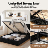 Artiss Queen Bed Frame with Horizontal Gas Lift Storage with LED Light USB Type-C Charging Station Black Velvet - Close-Up Angle