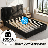 Artiss Queen Bed Frame with Horizontal Gas Lift Storage with LED Light USB Type-C Charging Station Black Velvet - Extra Image