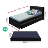 Artiss Bed Frame King Single Size Trundle Daybed Black - Front View