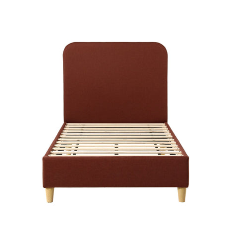 Artiss King Single Bed Frame with Headboard, Faux Linen Fabric Brown, image 2