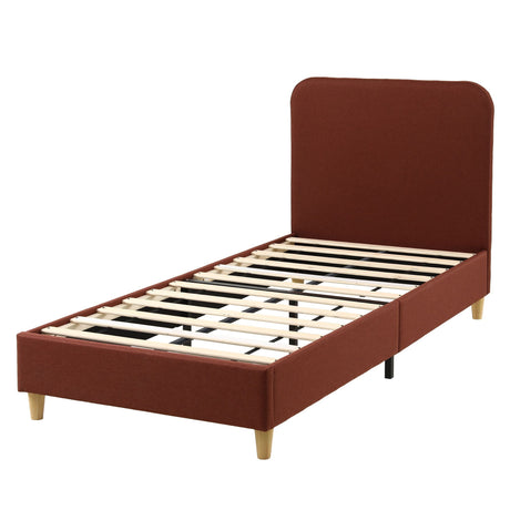Artiss King Single Bed Frame with Headboard, Faux Linen Fabric Brown, image 4
