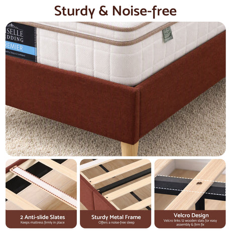 Artiss King Single Bed Frame with Headboard, Faux Linen Fabric Brown, image 5