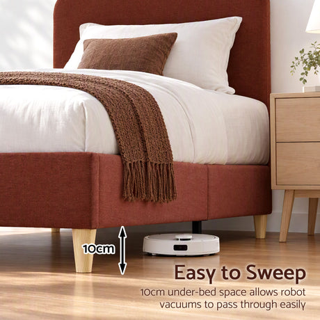 Artiss King Single Bed Frame with Headboard, Faux Linen Fabric Brown, image 6