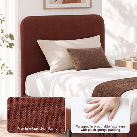 Artiss King Single Bed Frame with Headboard, Faux Linen Fabric Brown, image 7