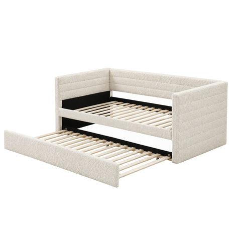 Artiss King Single Daybed with Trundle, Boucle Upholstered Bed Frame Guest Bed, image 2