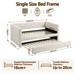 Artiss Single Daybed with Trundle, Boucle Upholstered Bed Frame Guest Bed