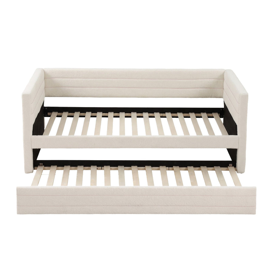 Artiss Single Daybed with Trundle, Boucle Upholstered Bed Frame Guest Bed