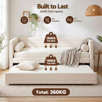 Artiss Single Daybed with Trundle, Boucle Upholstered Bed Frame Guest Bed