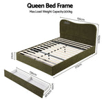Artiss Queen Bed Frame with Storage Drawer, Chenille Curved Headboard