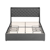 Artiss Double Bed Frame with 4 Storage Drawers and Charging Station Tufted Wingback Headboard 300kg Loads Charcoal Grey - Side View